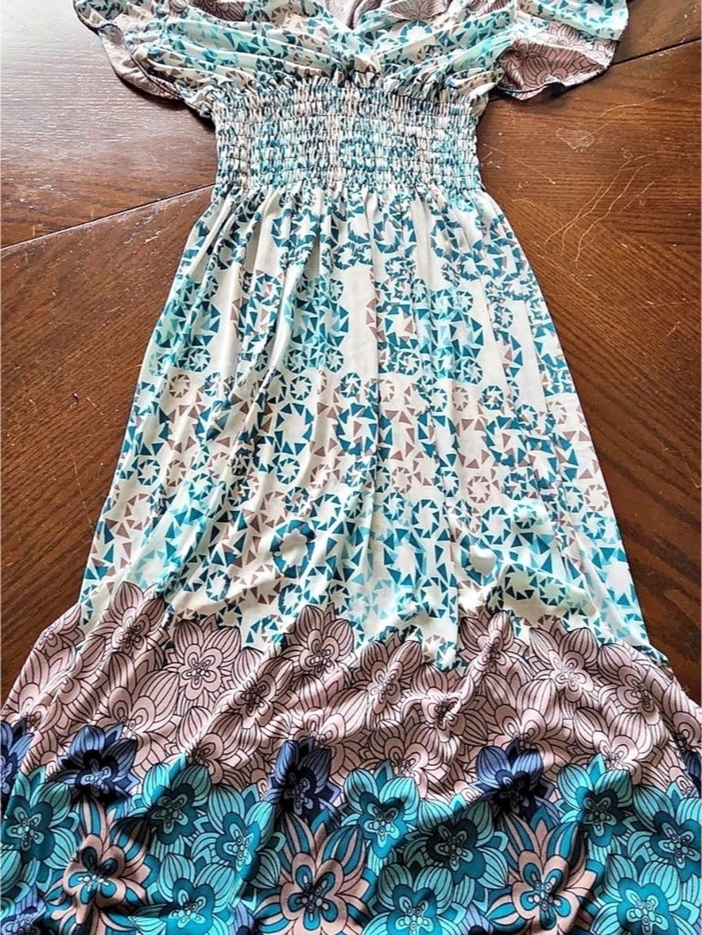 Max Studio Floral Flutter Sleeve Maxi Dress Blue & White